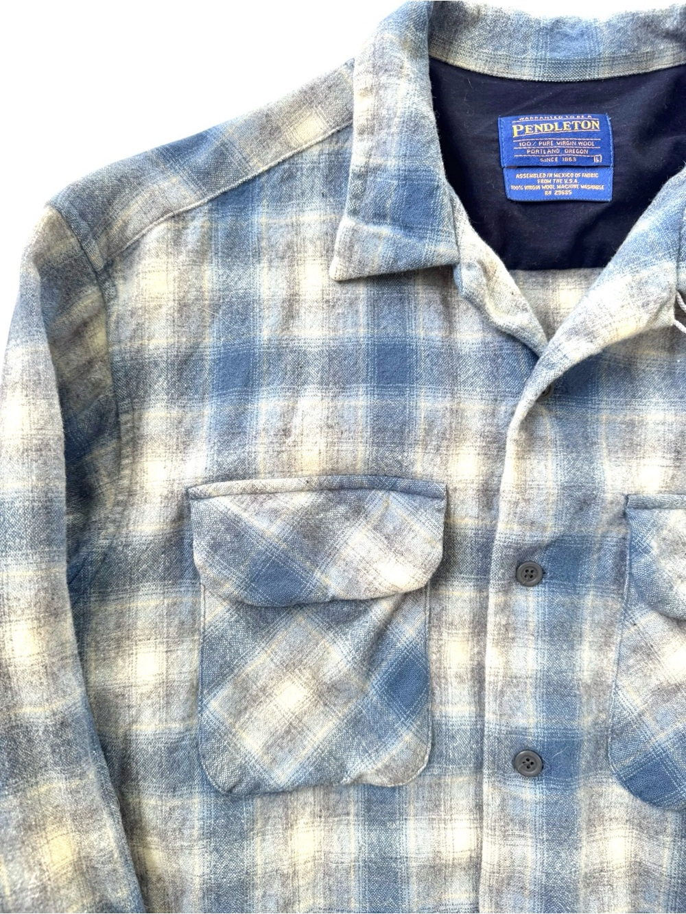 Pendleton Light Blue and Gray Plaid Wool Button Down Shirt, unisex